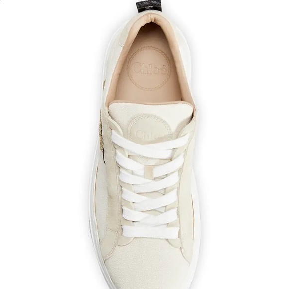 CHLOE Lauren Logo Embroidered Canvas Low-Top Sneakers with box - Picture 2 of 4